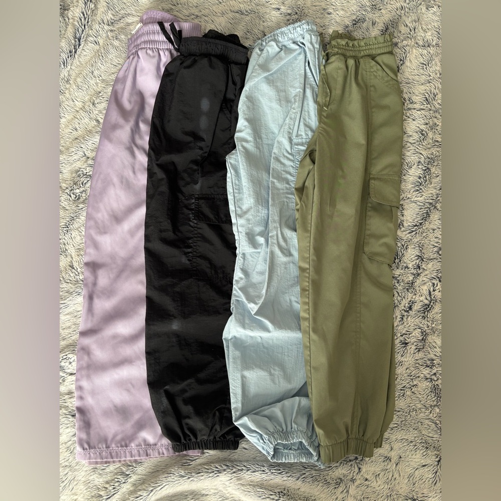 Kids Bottoms in Purple, Black, Light Blue, and Olive